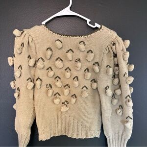 100% cotton pom pom sweater light green